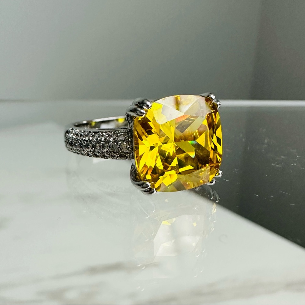 Sterling Silver Yellow Cz Statement Ring Pav Acce… - image 1
